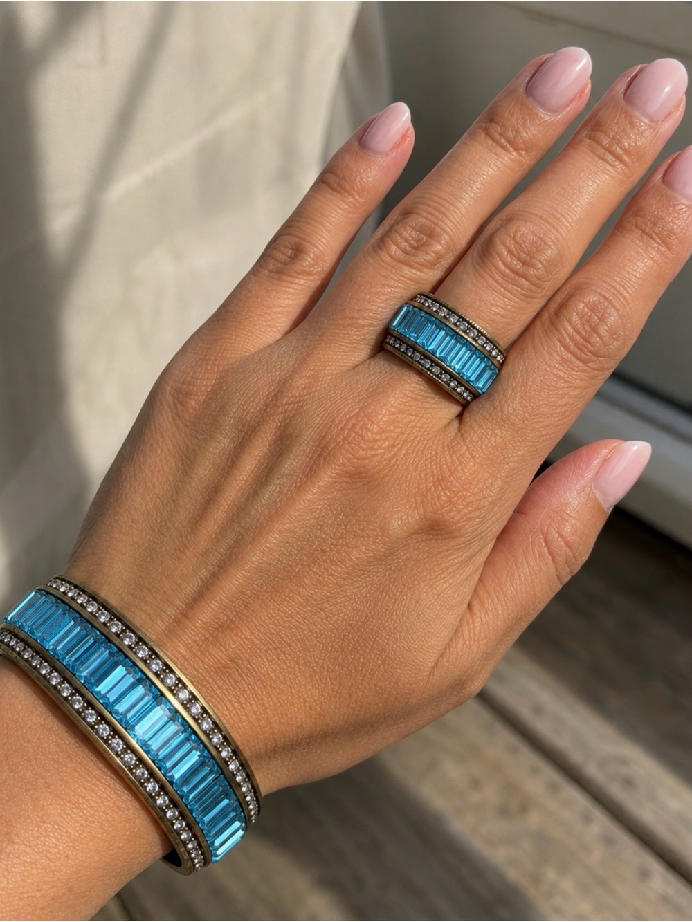 Heidi Daus “Captivating Gigi” Blue Crystal Bangle Bracelet & Ring Set *Size 6